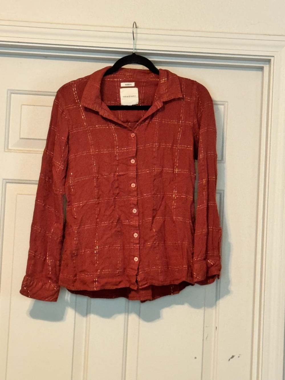 Thread & Supply Rust Button-Down Shirt with Metallic Grid